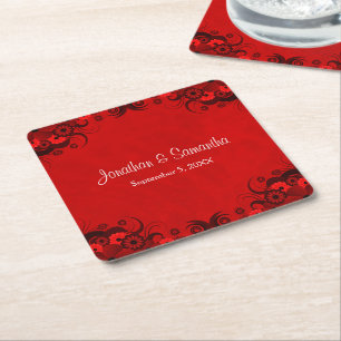 Dessous-de-verre Carré En Papier Crimson foncé rouge Floral Goth Carré Dessous de v