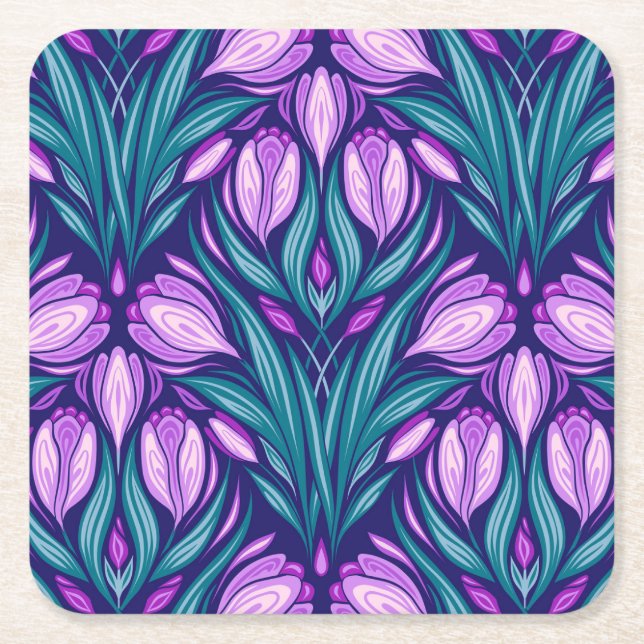 Dessous-de-verre Carré En Papier Crocus printaniers (Devant)