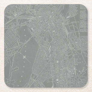 Dessous-de-verre Carré En Papier Croquis de la carte de Boston City
