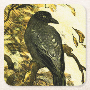 Dessous-de-verre Carré En Papier Crow vintage Perché sur une branche Theo van Hoyte