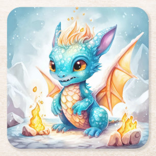 Dessous-de-verre Carré En Papier Crystalized Cute Baby Blue Dragon-68799