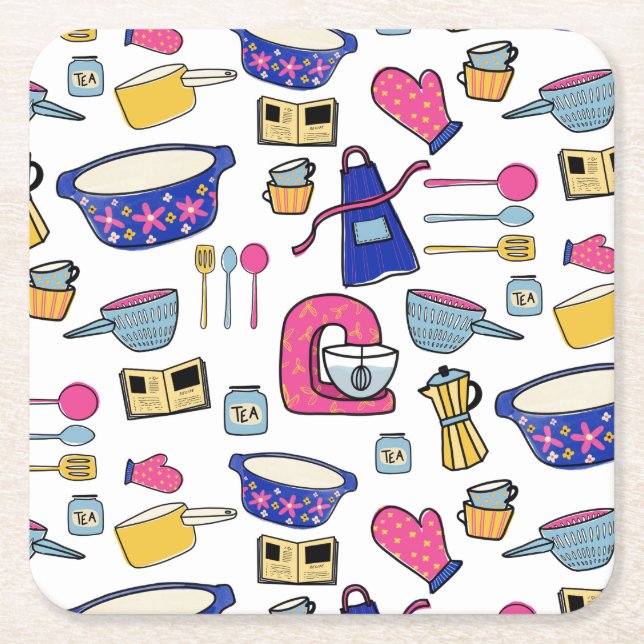 Dessous-de-verre Carré En Papier Cuisine Lumineuse Ustensiles Cuisinier Cuisinier (Devant)