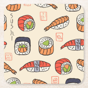 Dessous-de-verre Carré En Papier Cuisine sushi, design motif sans soudure.