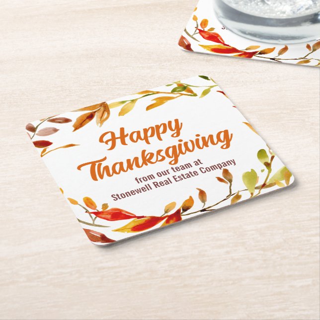 Dessous-de-verre Carré En Papier Custom Happy Thanksgiving Autumn Leaves Company (Incliné)