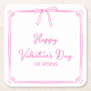 Dessous-de-verre Carré En Papier Custom Valentine's Day Party Cute Rose Bow Coeurs