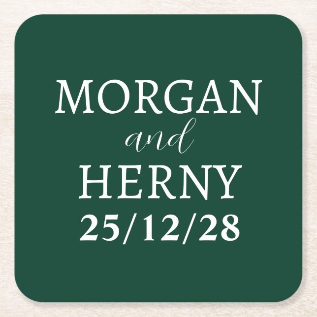 DESSOUS-DE-VERRE CARRÉ EN PAPIER CUSTOMIZED NAME STYLISH MODERN MINIMAL WEDDING (Devant)