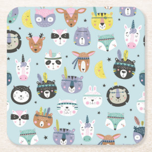 Dessous-de-verre Carré En Papier Cute Animal Tribal : Boho Motif