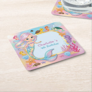Dessous-de-verre Carré En Papier Cute arc-en-ciel sirène poisson hippocampe étoile 