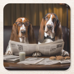 Dessous-de-verre Carré En Papier Cute basset hounds lecture journal