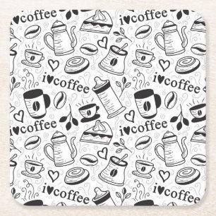 Dessous-de-verre Carré En Papier Cute Black and White Coffee Love I Love Coffee