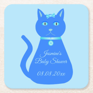 Dessous-de-verre Carré En Papier Cute Blue Baby Boy Chat Baby shower personnalisé