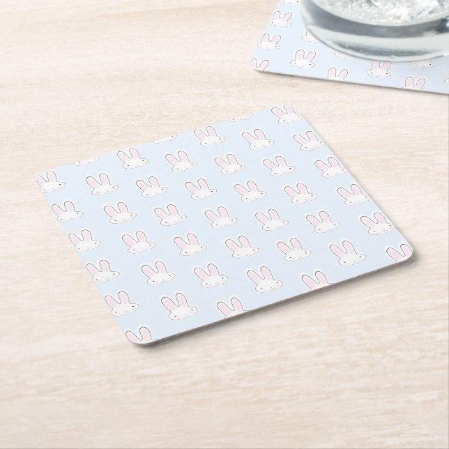 Dessous-de-verre Carré En Papier Cute Blue lapin lapin bleu clair amusant motif mod (Incliné)