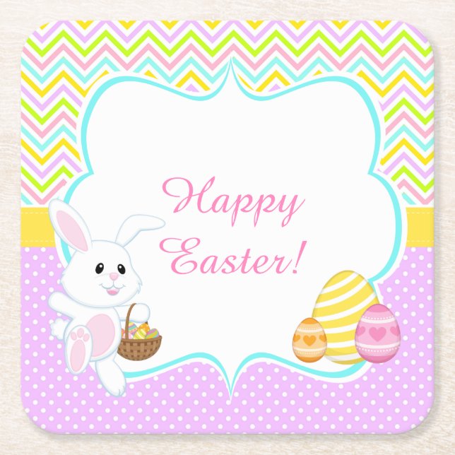 Dessous-de-verre Carré En Papier Cute Bunny Easter Egg Hunt (Devant)