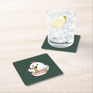 Dessous-de-verre Carré En Papier Cute Chicken Eating Ramen Noodles Kawaii Illustrat