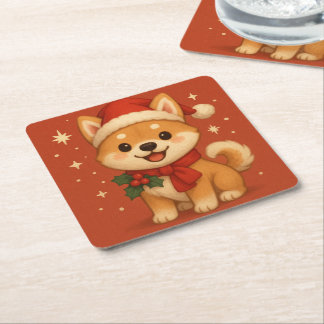 Dessous-de-verre Carré En Papier Cute Christmas puppy