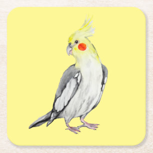 Dessous-de-verre Carré En Papier Cute Cockatiel Aquarelle Parrot.