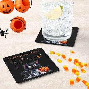 Dessous-de-verre Carré En Papier Cute Drôle Fantôme Kitten Halloween Trick ou trait