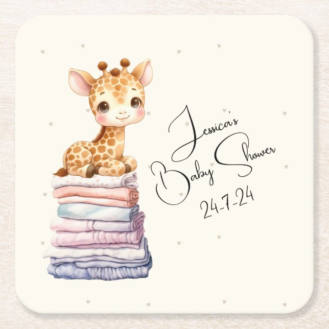 Dessous-de-verre Carré En Papier Cute Giraffe Baby (Devant)