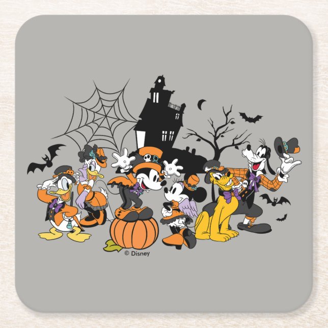 Dessous-de-verre Carré En Papier Cute Halloween Mickey et amis (Devant)