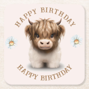 Dessous-de-verre Carré En Papier Cute Highlands Scottish Cow