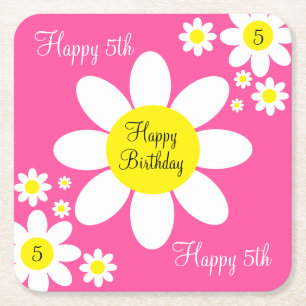 Dessous-de-verre Carré En Papier Cute Hot rose et blanc Floral 5e anniversaire