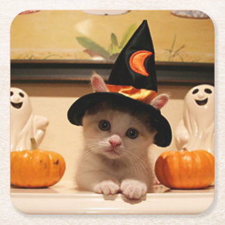 Dessous-de-verre Carré En Papier Cute Motif Halloween Kitten