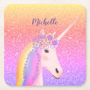 Dessous-de-verre Carré En Papier Cute Parties scintillant Rainbow Unicorn Imaginair