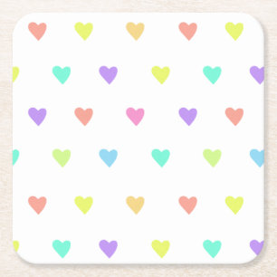 Dessous-de-verre Carré En Papier Cute Pastel Rainbow Hearts Motif