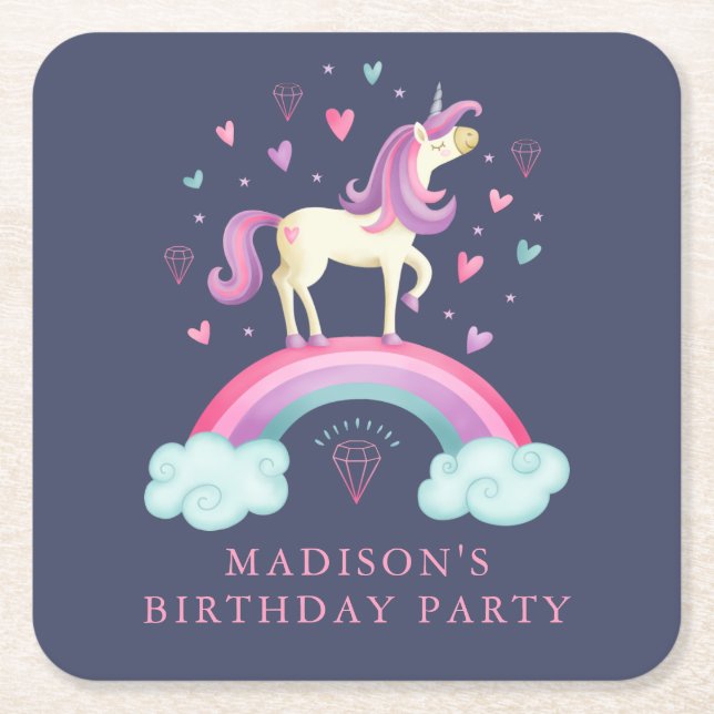 Dessous-de-verre Carré En Papier Cute Rainbow Unicorn (Devant)