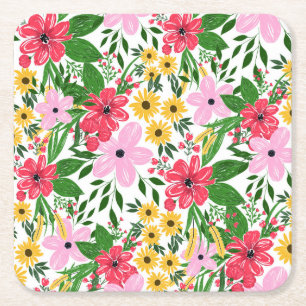 Dessous-de-verre Carré En Papier Cute rose rouge printemps Floral Peinture à la mai