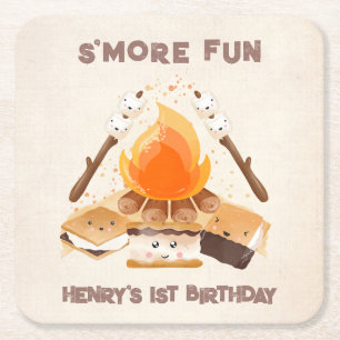 Dessous-de-verre Carré En Papier Cute S'more Camping 1er Anniversaire Dessous de ve