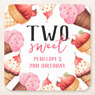Dessous-de-verre Carré En Papier Cute Two Sweet Girly 2e fête d'anniversaire