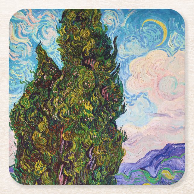 Dessous-de-verre Carré En Papier Cyprès, Van Gogh (Devant)