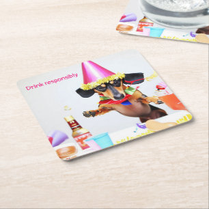 Dessous-de-verre Carré En Papier Dachshund Party Boire les cuisiniers
