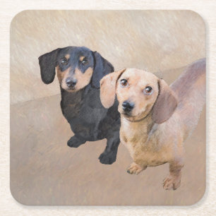 Dessous-de-verre Carré En Papier Dachshund (Smooth) Peinture - Art Chien original