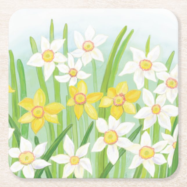 Dessous-de-verre Carré En Papier Daffodiques de printemps (Devant)