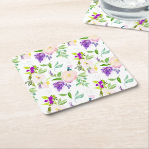 Dessous-de-verre Carré En Papier Dainty Aquarelle Fleurs Peonies et Wisterias