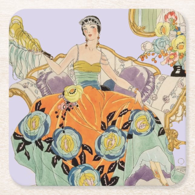 Dessous-de-verre Carré En Papier Dame Art Déco Festive (Devant)