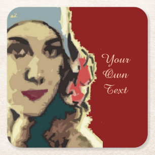 Dessous-de-verre Carré En Papier Dame des années 1920 avec un chapeau bleu Pop Art 