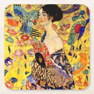 Dessous-de-verre Carré En Papier Dame Gustav Klimt avec ventilateur