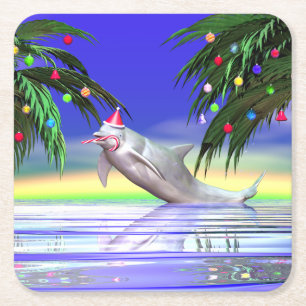 Dessous-de-verre Carré En Papier Dauphin de Noël tropical
