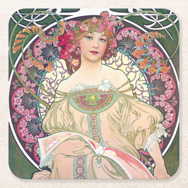 Dessous-de-verre Carré En Papier Daydream (printemps), Mucha (Devant)