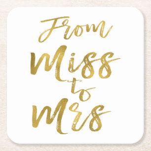 Dessous-de-verre Carré En Papier De Miss à Mme Fête des mariées Party Gold Foil