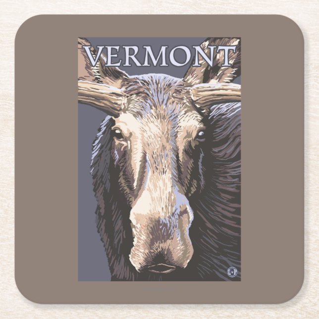 Dessous-de-verre Carré En Papier De VermontMoose fin (Devant)