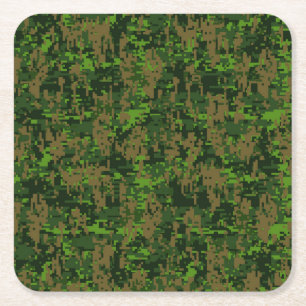 Dessous-de-verre Carré En Papier Décor de camouflage vert numérique de style Wood