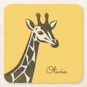 Dessous-de-verre Carré En Papier Décor en tête de girafe de mignonne