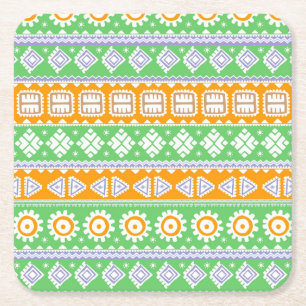 Dessous-de-verre Carré En Papier Décor ethnique motif vert orange