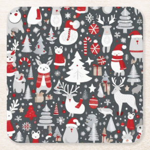 Dessous-de-verre Carré En Papier Décor gris du bonhomme de neige de Noël motif père