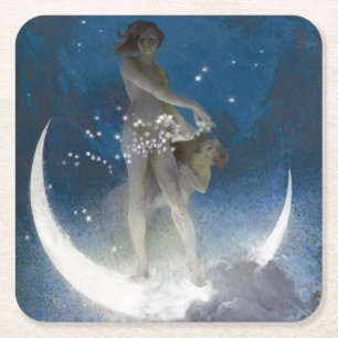 Dessous-de-verre Carré En Papier Déesse Luna la nuit semant des étoiles