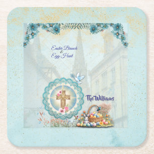 Dessous-de-verre Carré En Papier Déjeuner de Pâques & Chasse Coaster – Personnalisé